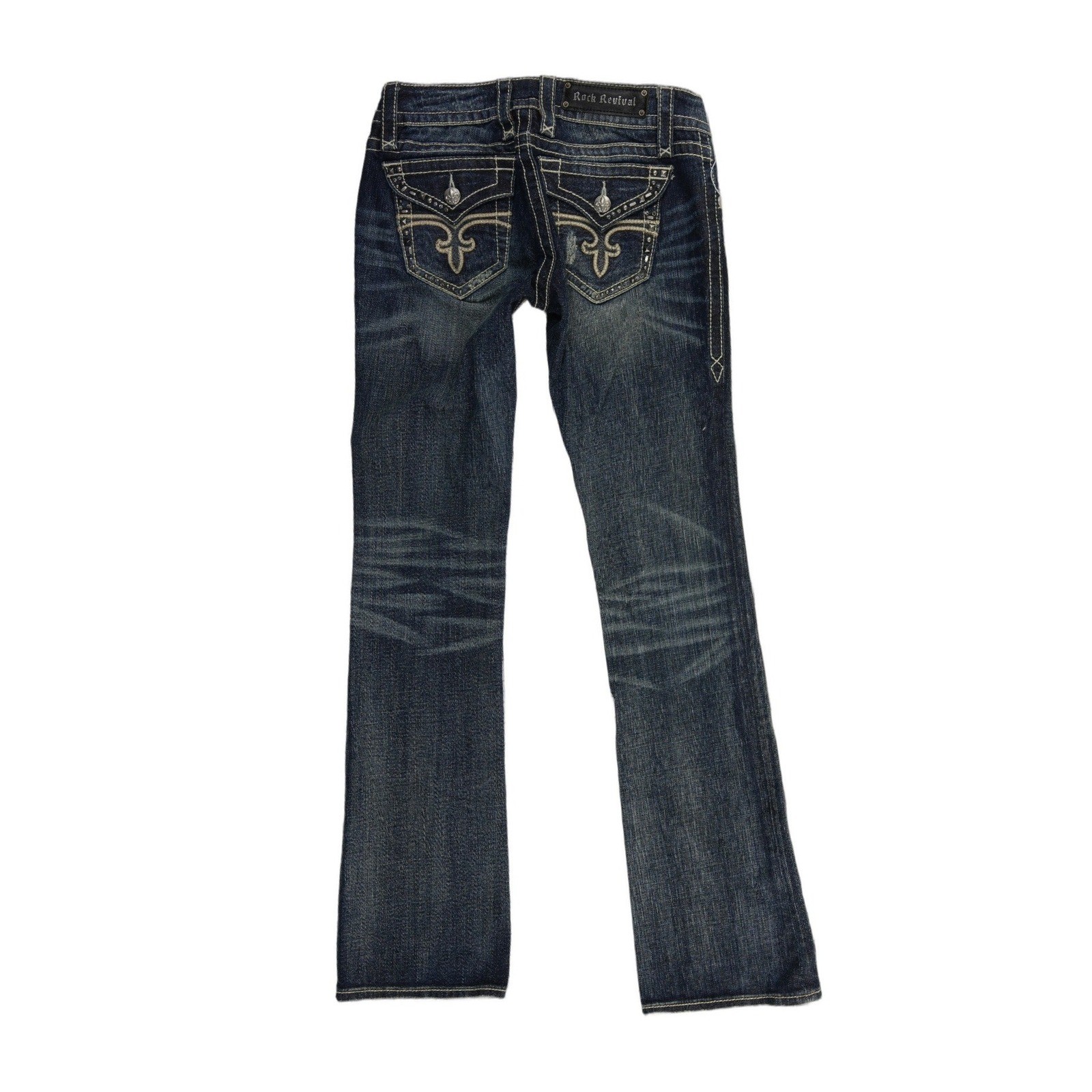 Rock Revival Bootcut Jeans Women's Size 28 Dark Wash Fleur De Lis Low Rise - Image 2