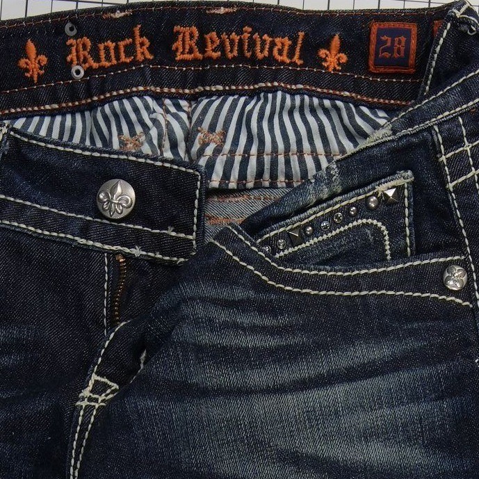 Rock Revival Bootcut Jeans Women's Size 28 Dark Wash Fleur De Lis Low Rise - Image 3
