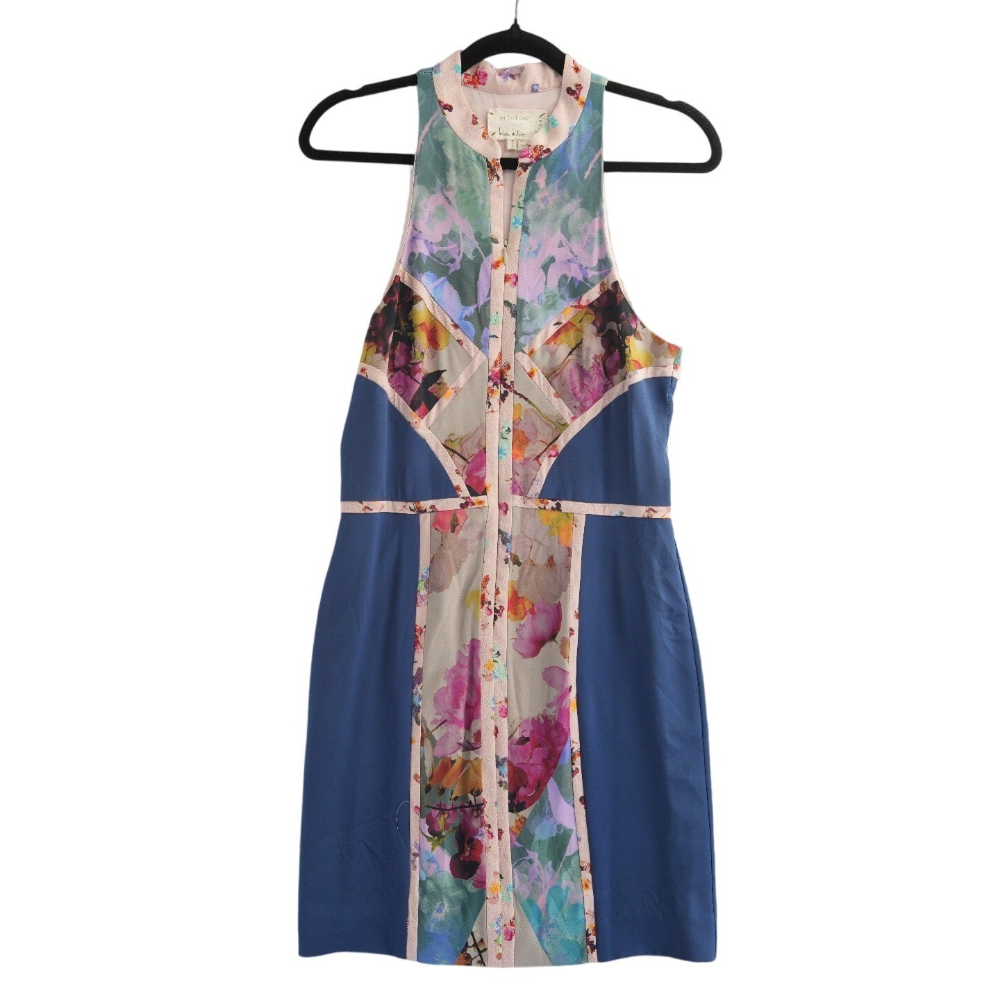 Artelier Nicole Miller Dress Women's Size 10 Blue Pink Floral Colorblock Derby - Image 2