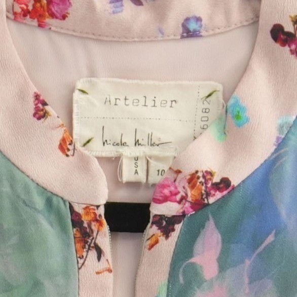 Artelier Nicole Miller Dress Women's Size 10 Blue Pink Floral Colorblock Derby - Image 4