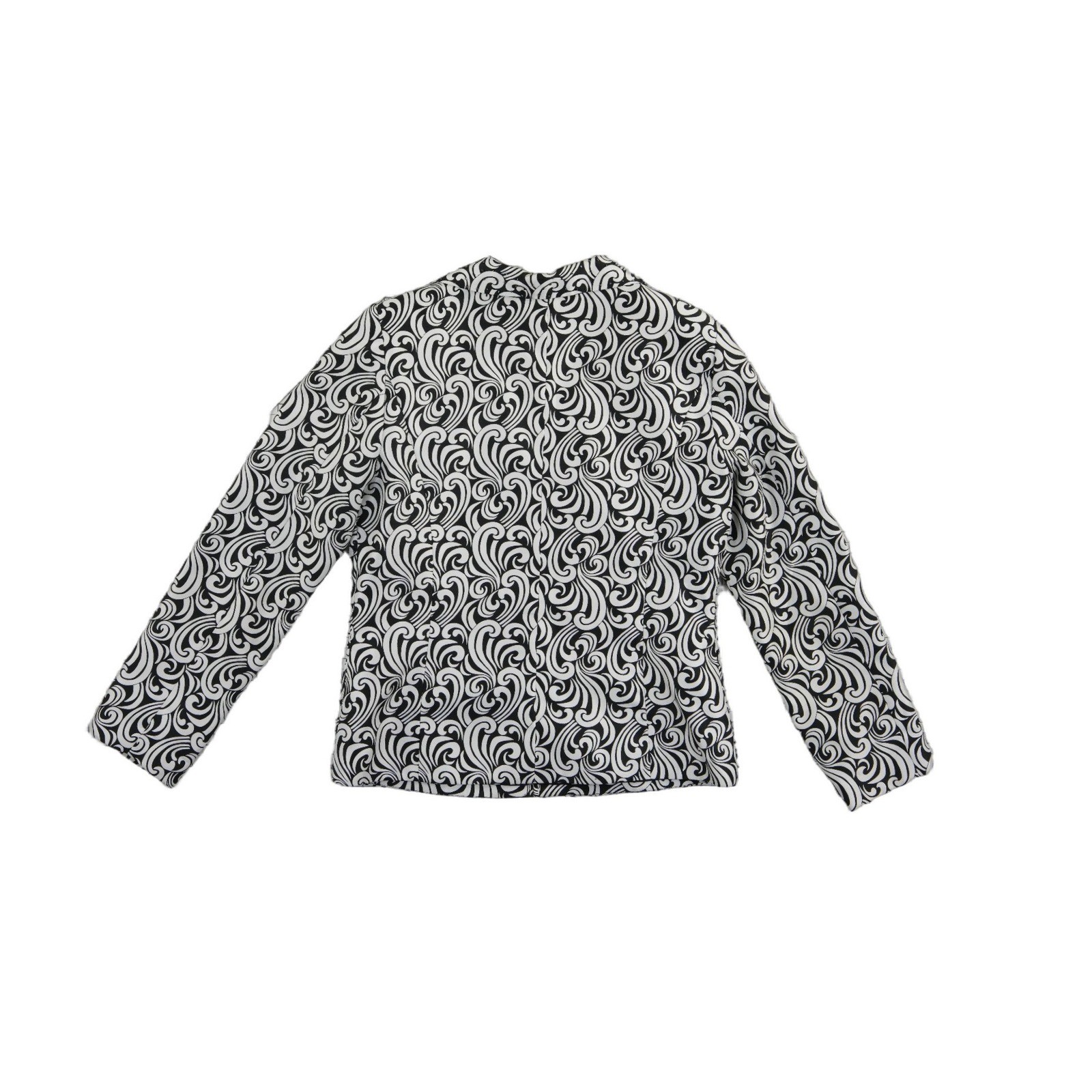 Victor Costa Evening Jacket Women's Size 10 Black White Beaded Swirl Zip Top - Image 3
