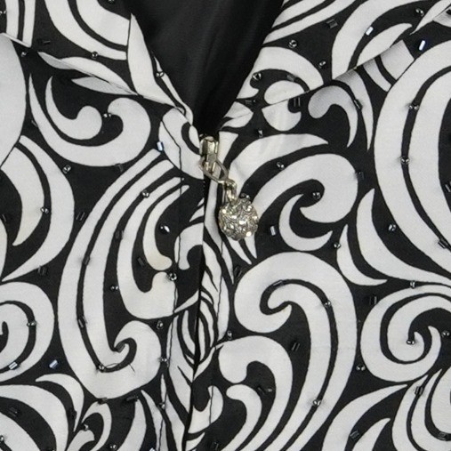 Victor Costa Evening Jacket Women's Size 10 Black White Beaded Swirl Zip Top - Image 4
