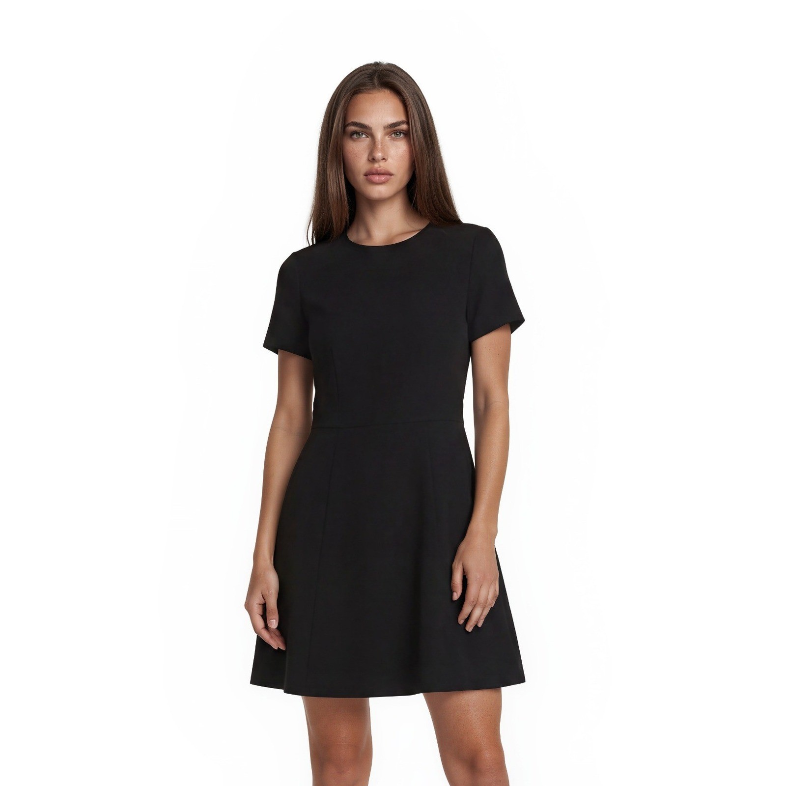 NEW Ann Taylor Fit & Flare Dress Women's Size 8 Black Short Sleeve Crew Neck