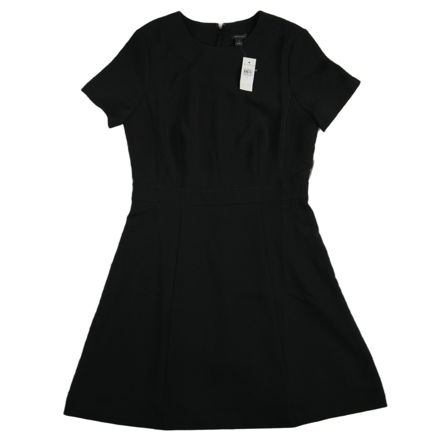 NEW Ann Taylor Fit & Flare Dress Women's Size 8 Black Short Sleeve Crew Neck - Image 2