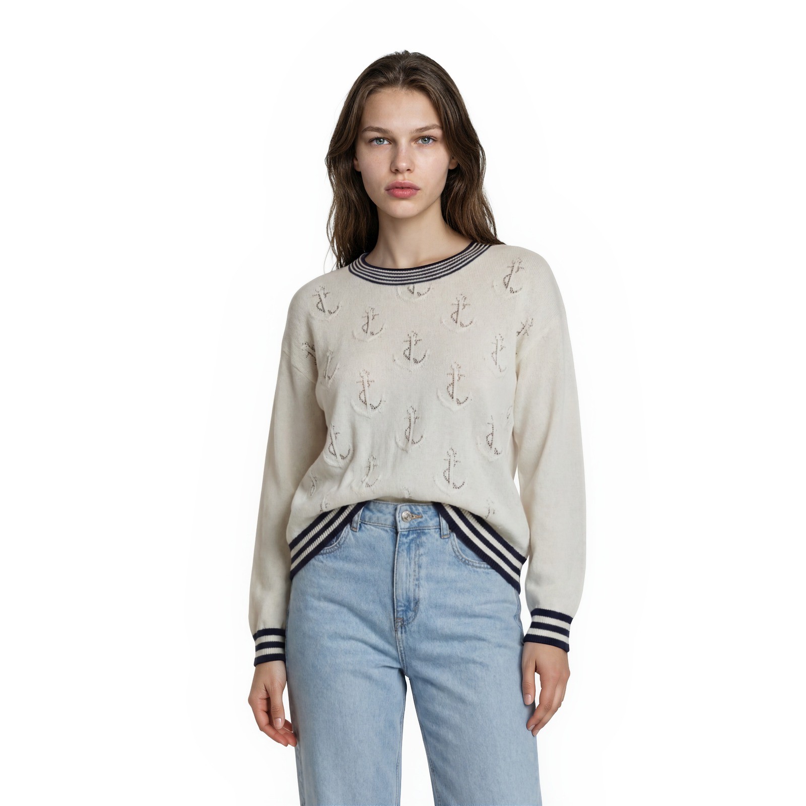 Tommy Hilfiger Sweater Women's Size XL White Anchor Nautical Stripe