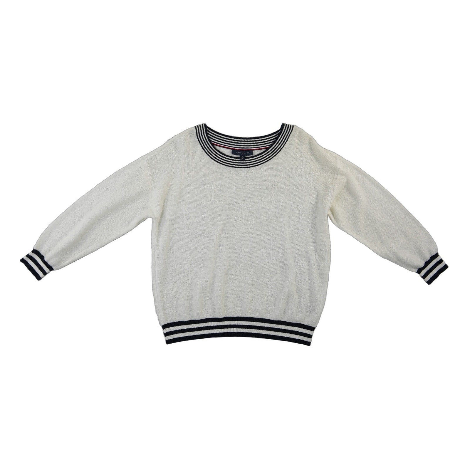 Tommy Hilfiger Sweater Women's Size XL White Anchor Nautical Stripe - Image 2