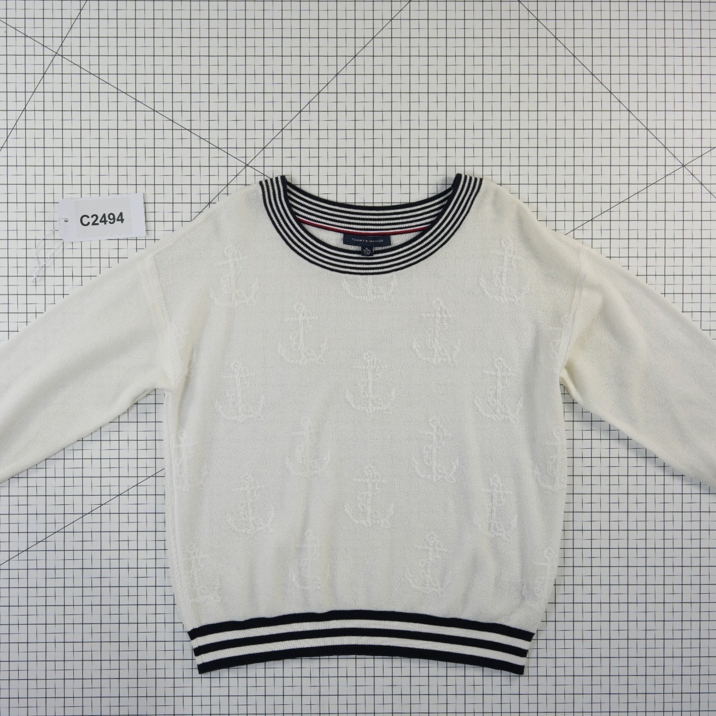 Tommy Hilfiger Sweater Women's Size XL White Anchor Nautical Stripe - Image 7