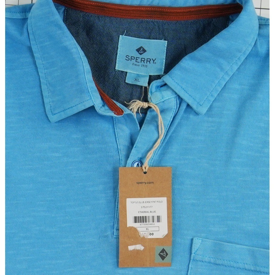 New Sperry Polo Shirt Men's Size XL Blue Slub Jersey Pocket Golf Top - Image 3