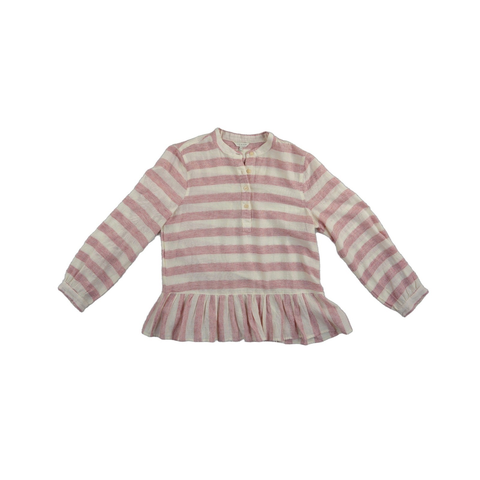 Lucky Brand Henley Blouse Top Womens Size Medium Pink Cream Striped Peplum Gauze - Image 2
