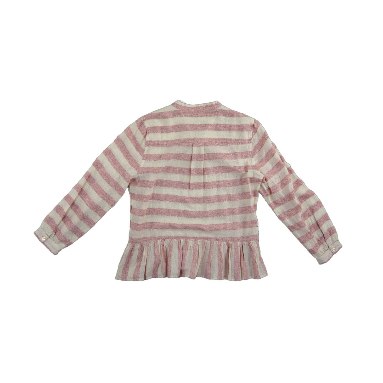 Lucky Brand Henley Blouse Top Womens Size Medium Pink Cream Striped Peplum Gauze - Image 3