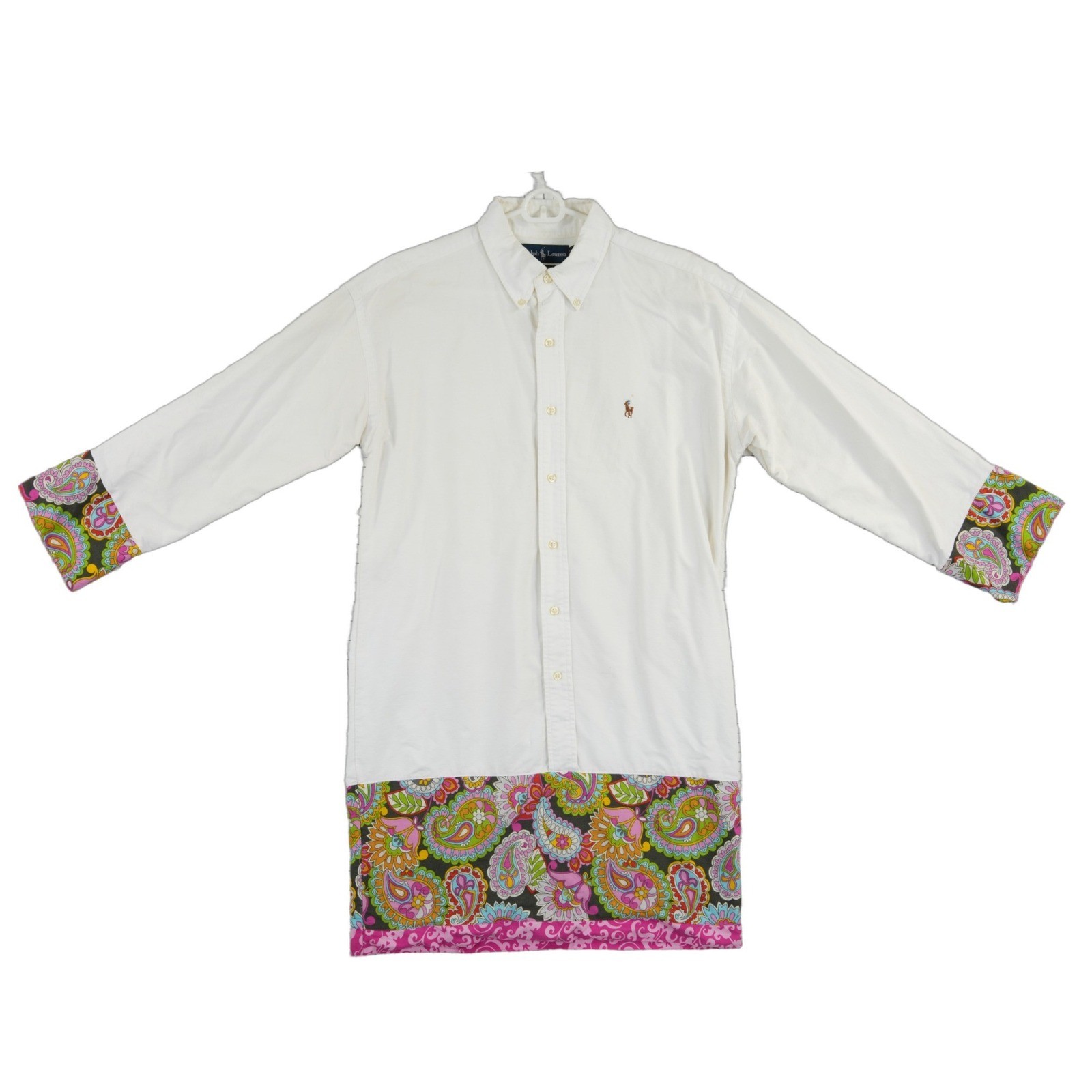 Ralph Lauren Shirt Dress Women's Size Medium White Cotton Oxford Paisley Trim - Image 2
