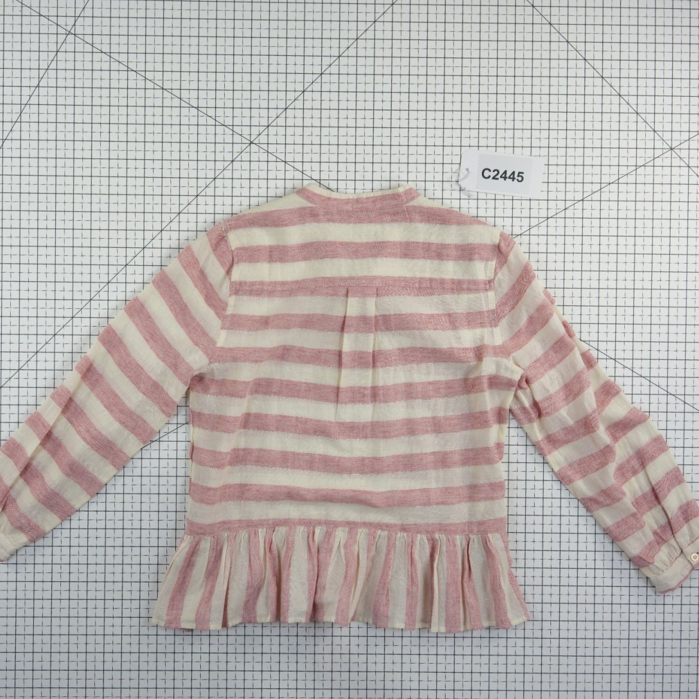 Lucky Brand Henley Blouse Top Womens Size Medium Pink Cream Striped Peplum Gauze - Image 7