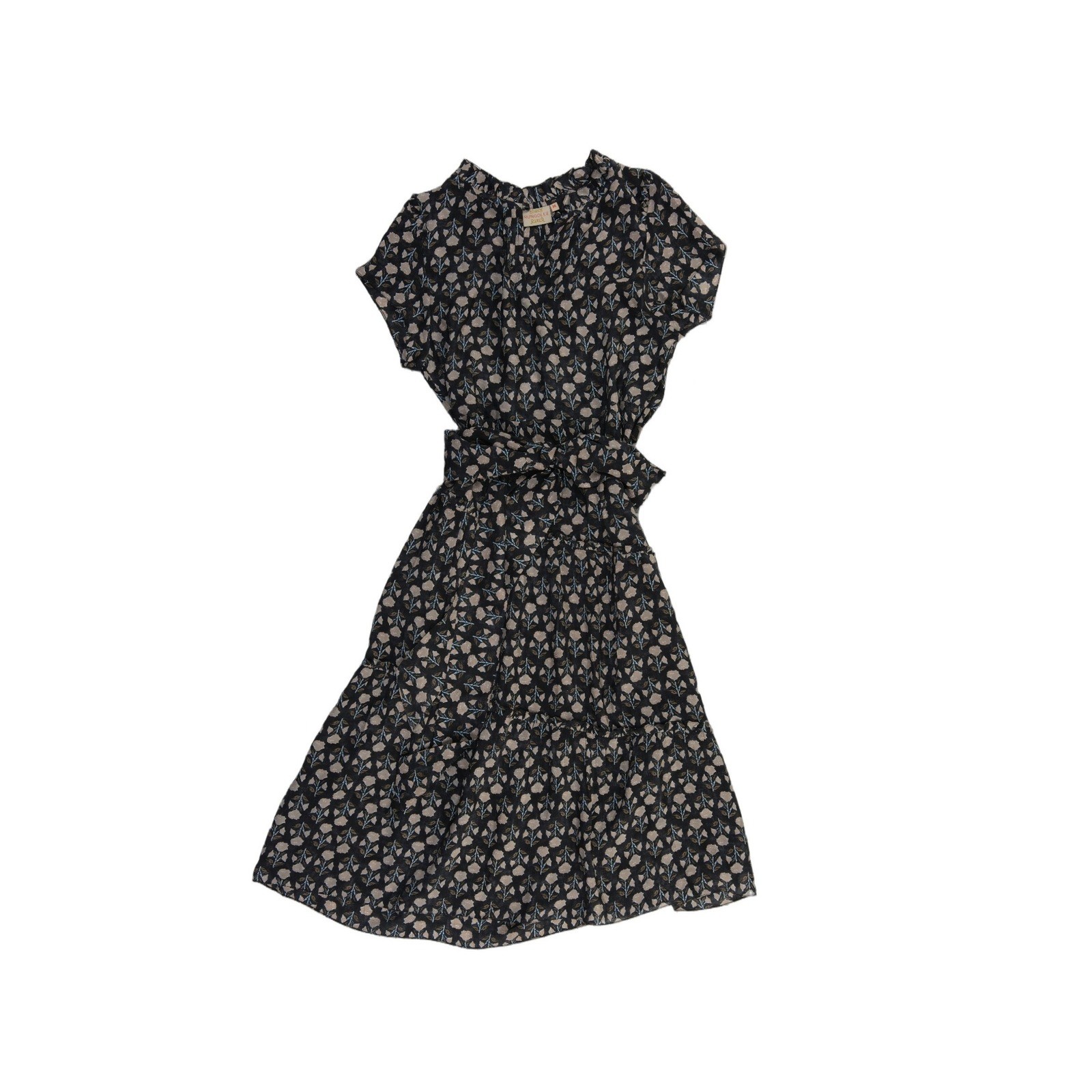 Rungolee Dress Womens Size Medium Black Floral 100% Silk Ruffle Tiered - Image 2