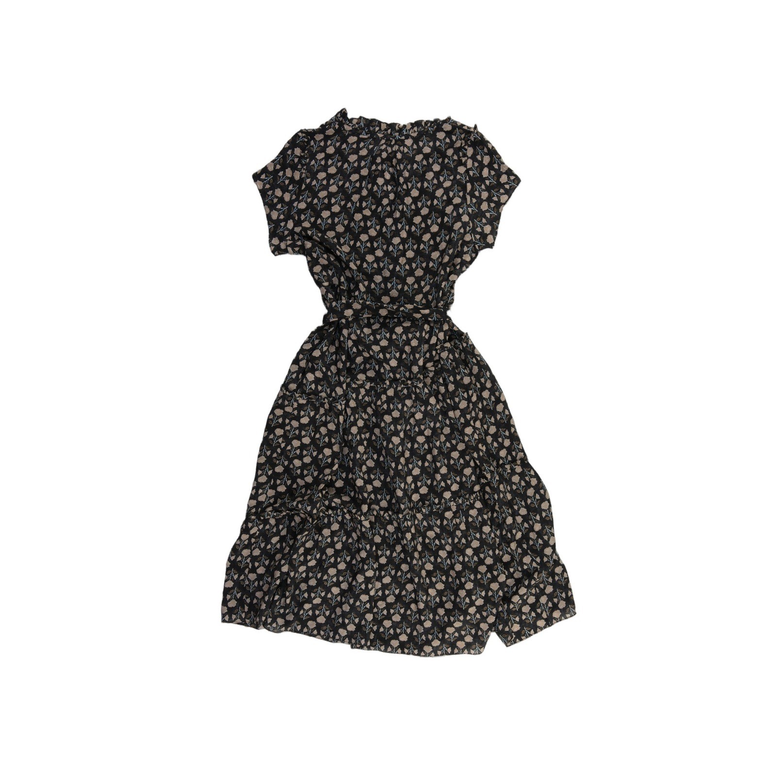 Rungolee Dress Womens Size Medium Black Floral 100% Silk Ruffle Tiered - Image 3