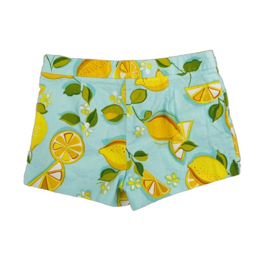 Trina Turk Lemon Shorts Women's Size 8 Blue Yellow Cotton Spandex - Image 2