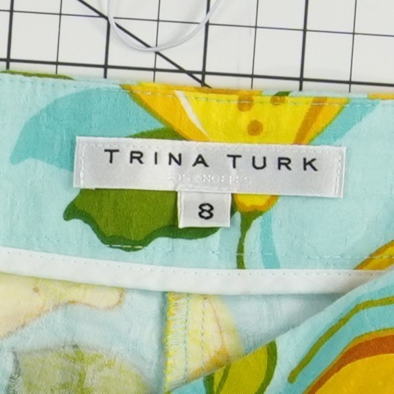 Trina Turk Lemon Shorts Women's Size 8 Blue Yellow Cotton Spandex - Image 5