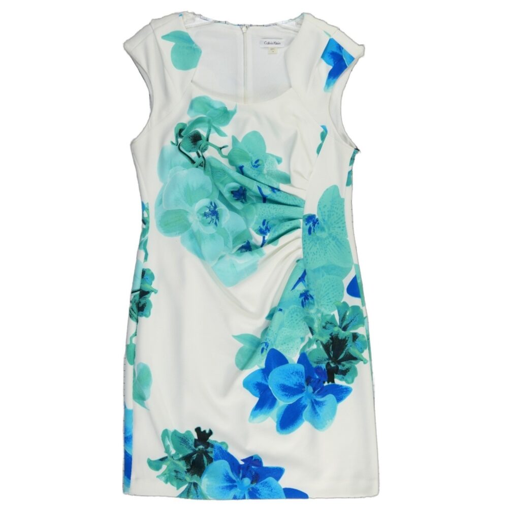 calvin klein sheath dress blue Calvin Klein Women's Tweed Short-Sleeve Sheath Mini Dress - Serene Multi