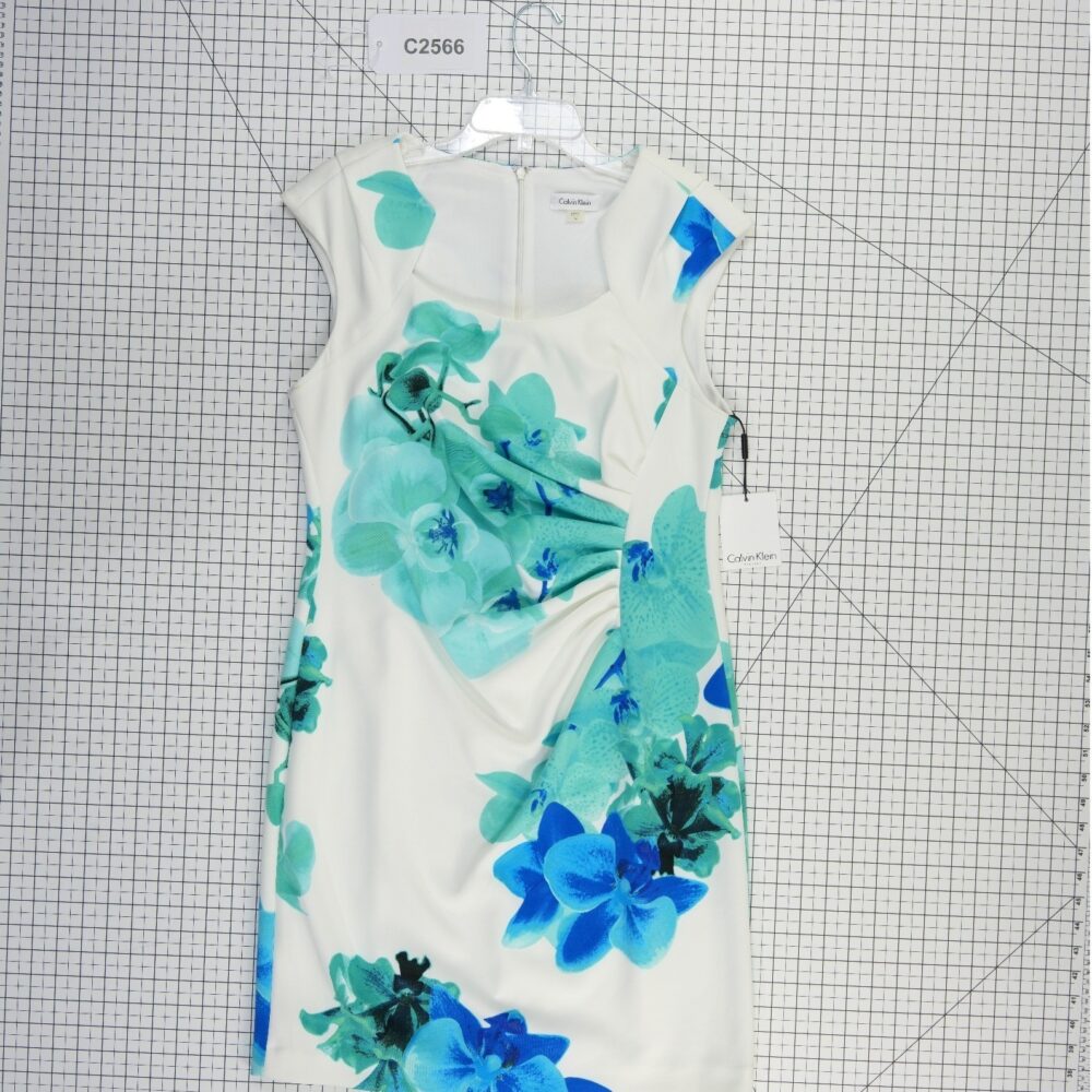 calvin klein white dress with blue flowers Calvin Klein Blue-White Sleeveless Floral Dress