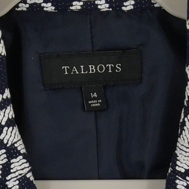 Talbots Blazer Women's Size 14 Navy White Geometric Diamond Cotton Jacket Career - Image 4