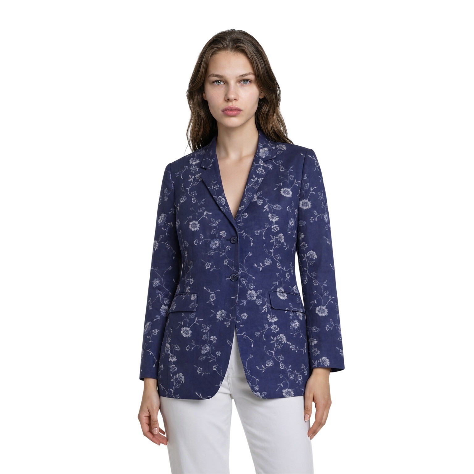 Talbots 100% Silk Blazer Women's Size 14P Navy Blue Floral Embroidered Jacket