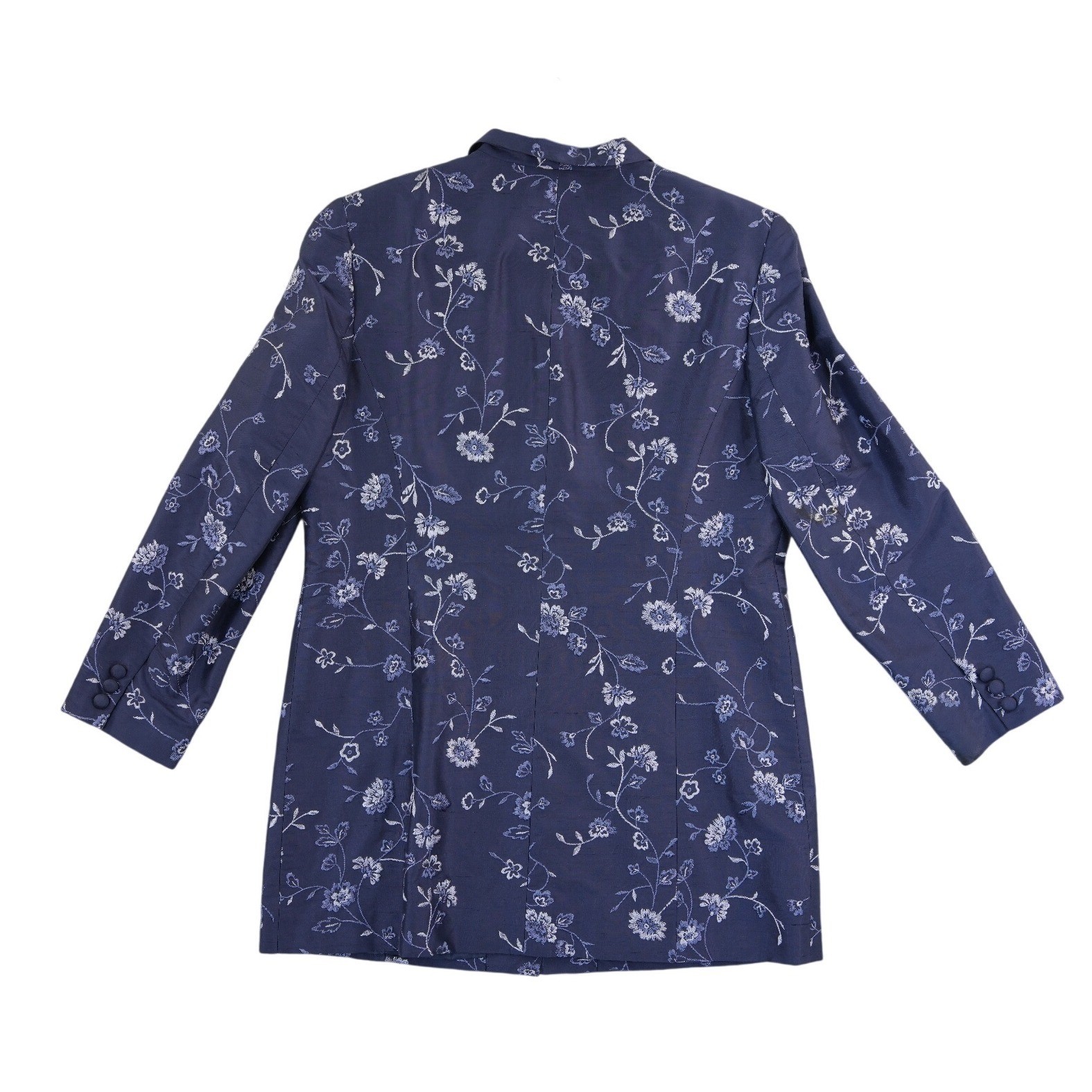 Talbots 100% Silk Blazer Women's Size 14P Navy Blue Floral Embroidered Jacket - Image 3