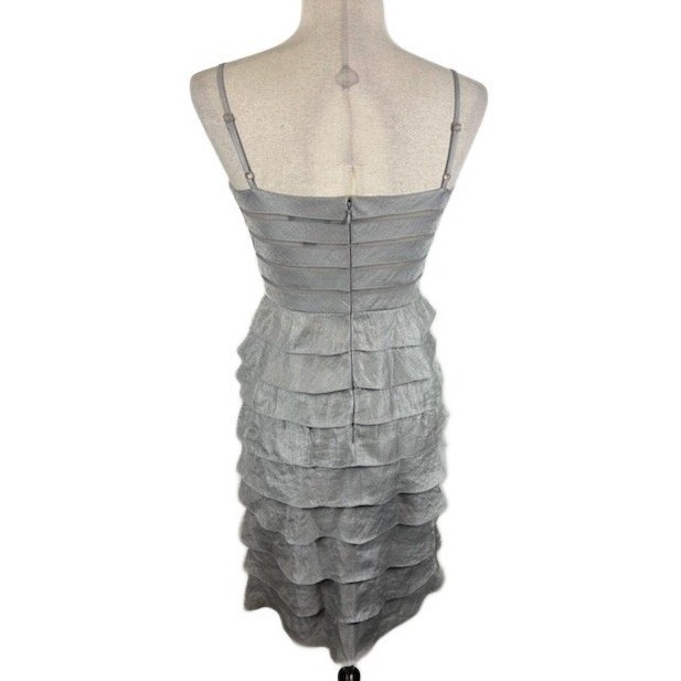 Adrianna Papell Sleeveless Ruffled Tiered Silver Formal Dress Size 2P Petite - Image 3
