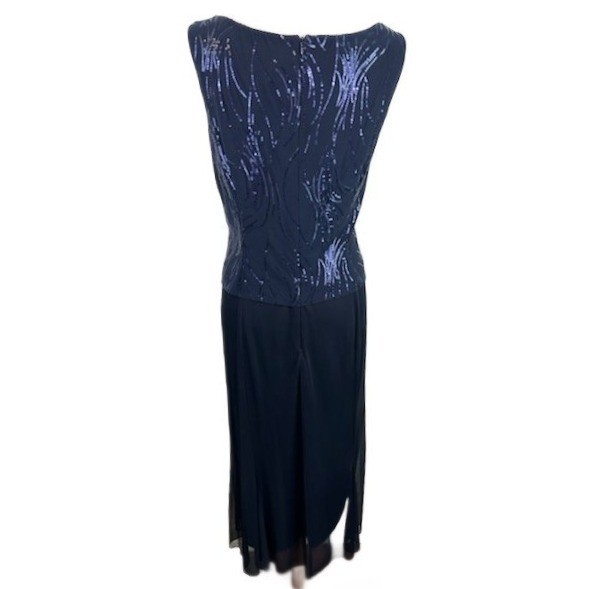 Alex Evenings Sequin Chiffon Formal Sleeveless Maxi Dress Navy Blue Size 18 - Image 3