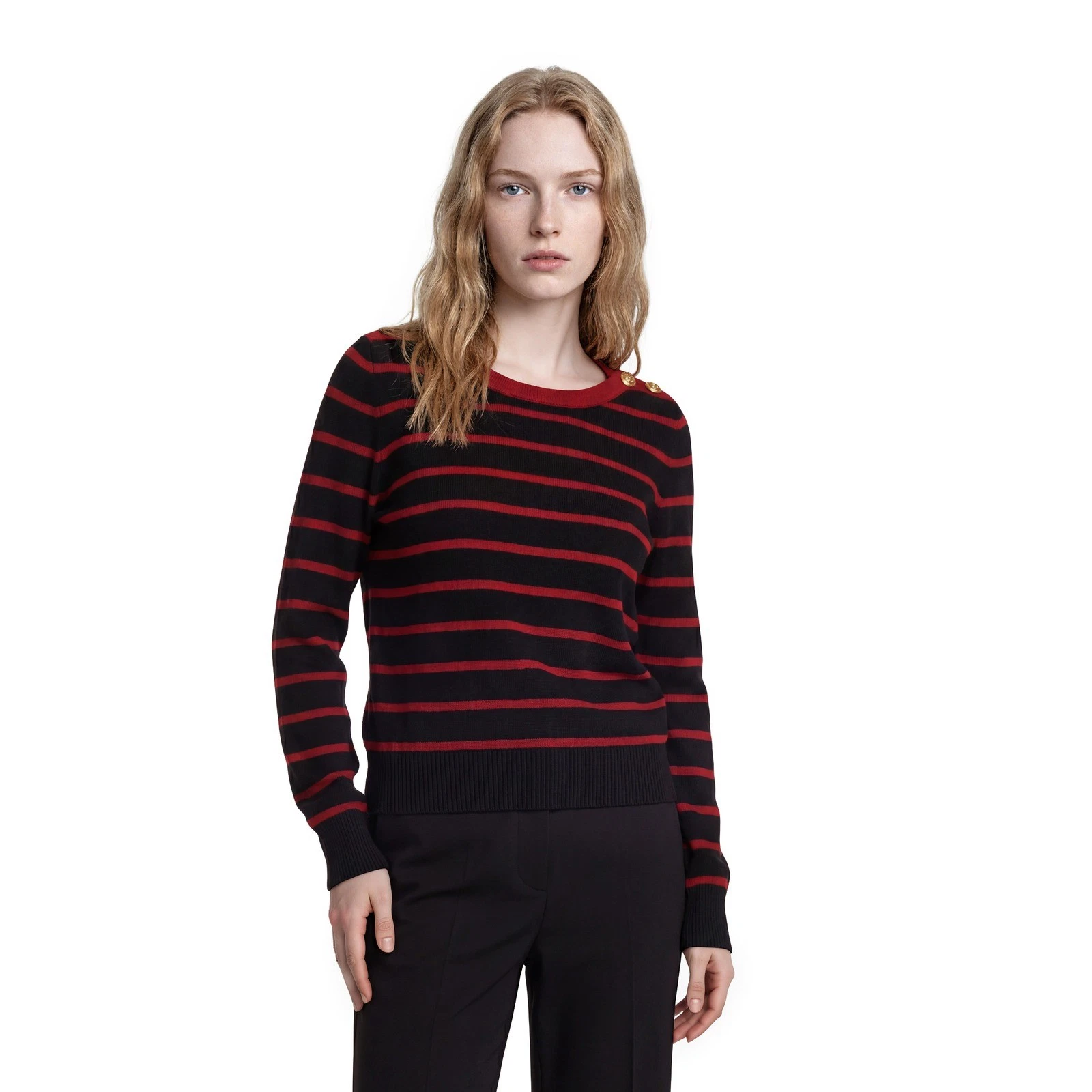 Lauren Ralph Lauren Sweater Women's Size Medium Black Red Striped 100% Cotton