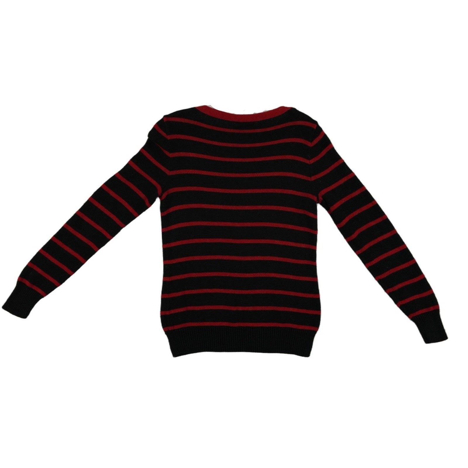 Lauren Ralph Lauren Sweater Women's Size Medium Black Red Striped 100% Cotton - Image 3