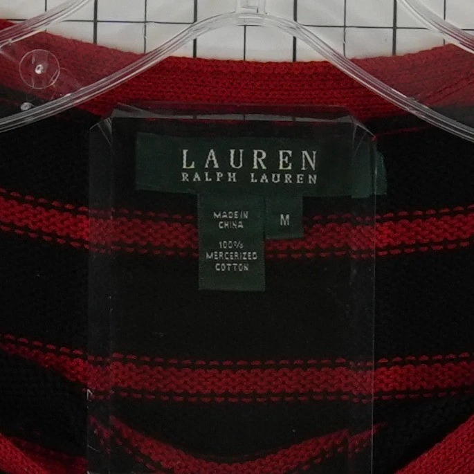 Lauren Ralph Lauren Sweater Women's Size Medium Black Red Striped 100% Cotton - Image 4