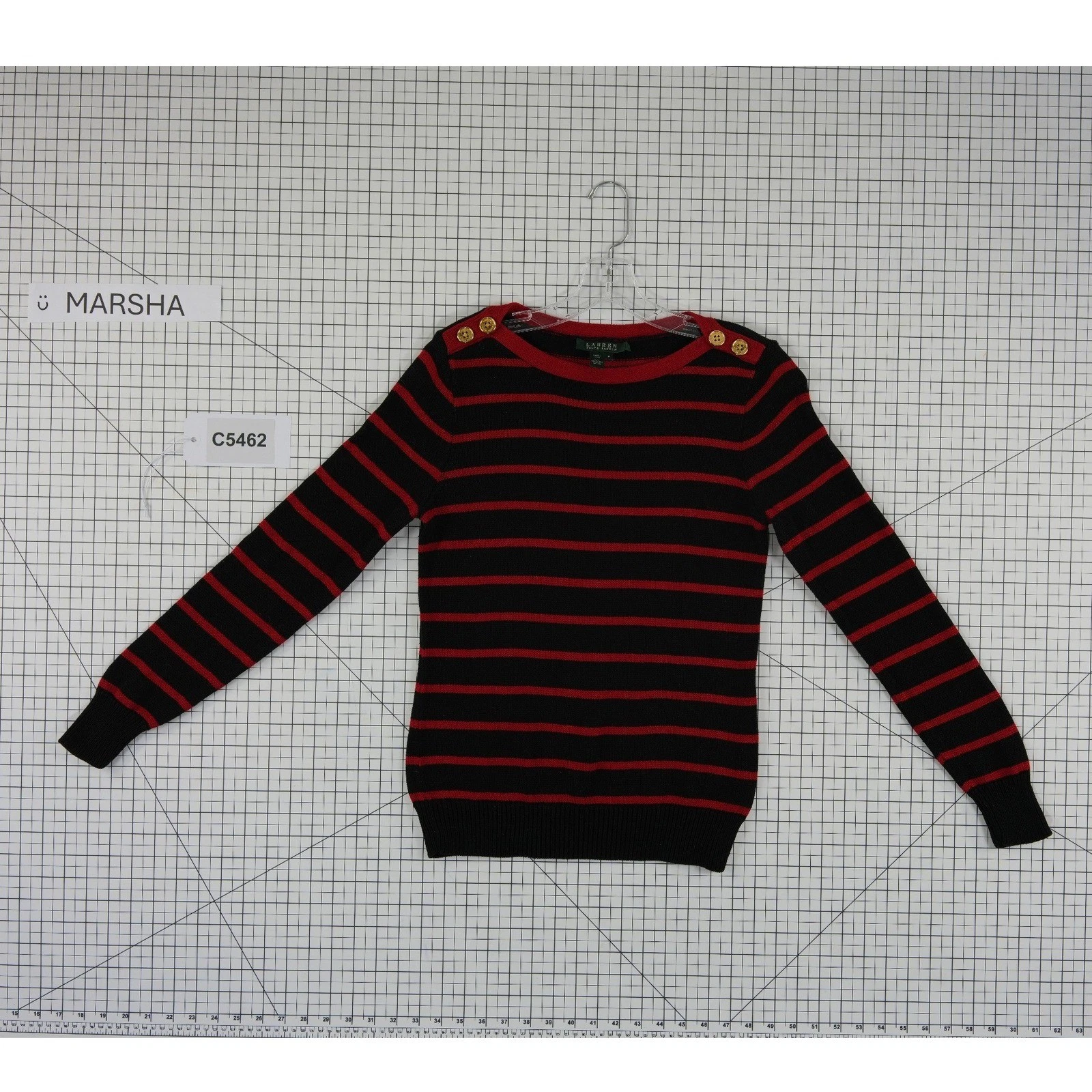 Lauren Ralph Lauren Sweater Women's Size Medium Black Red Striped 100% Cotton - Image 6