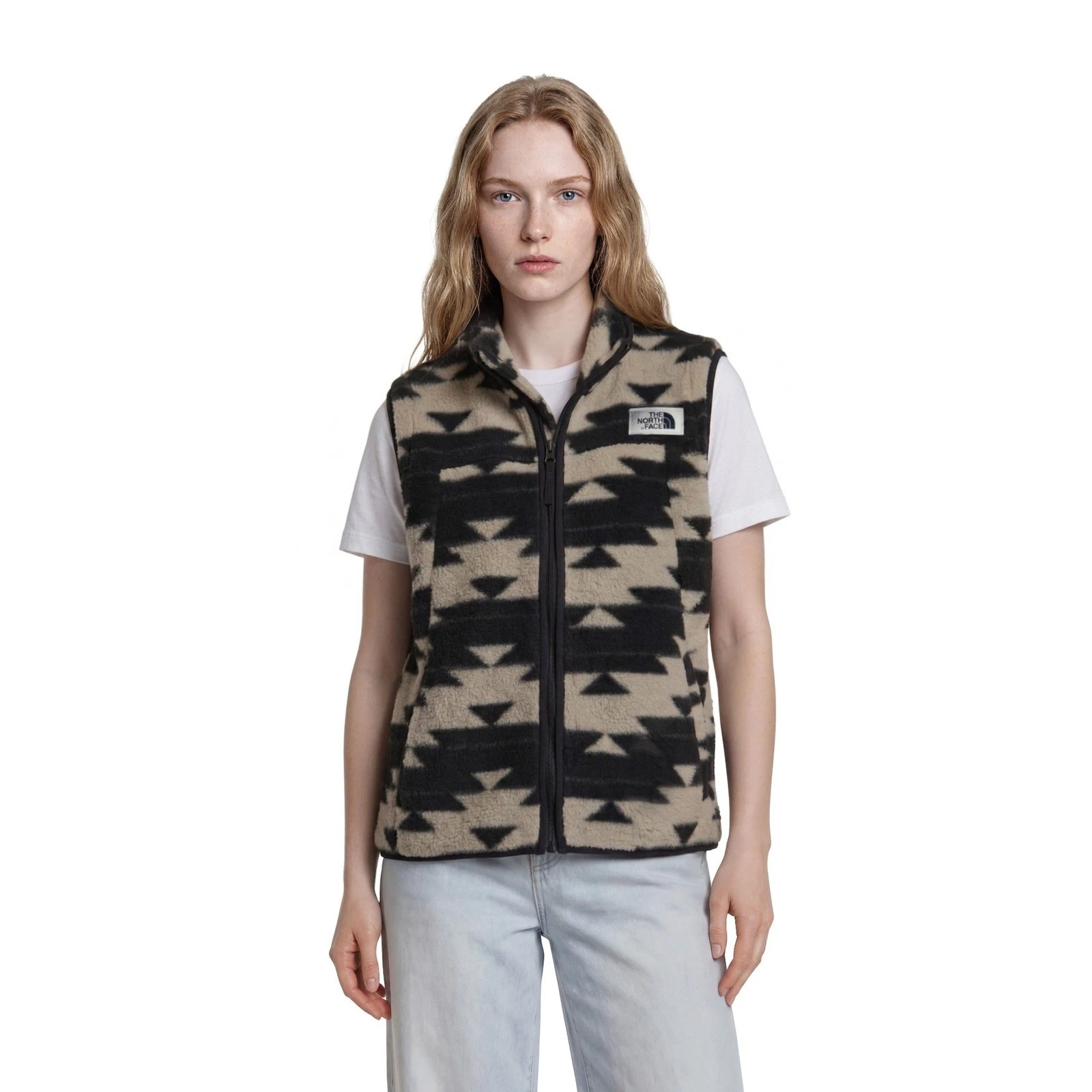 The North Face Fleece Vest Women's Size XL Black Cream Sherpa Southwestern Aztec