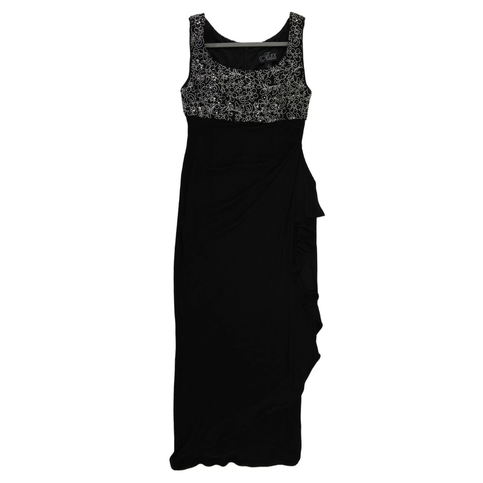 Alex Evenings Dress Gown Women's Size 6 Black Sequin Bodice Ruffle Formal Long - Image 2