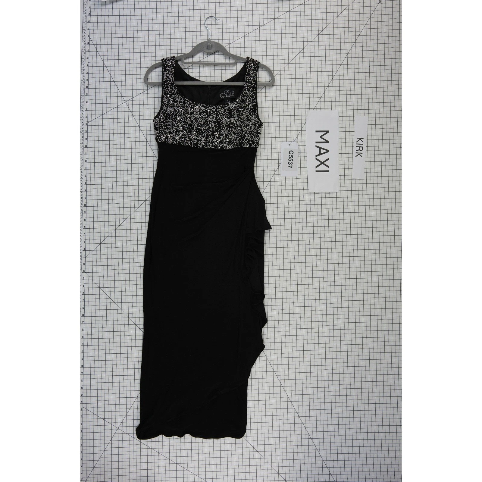 Alex Evenings Dress Gown Women's Size 6 Black Sequin Bodice Ruffle Formal Long - Image 7