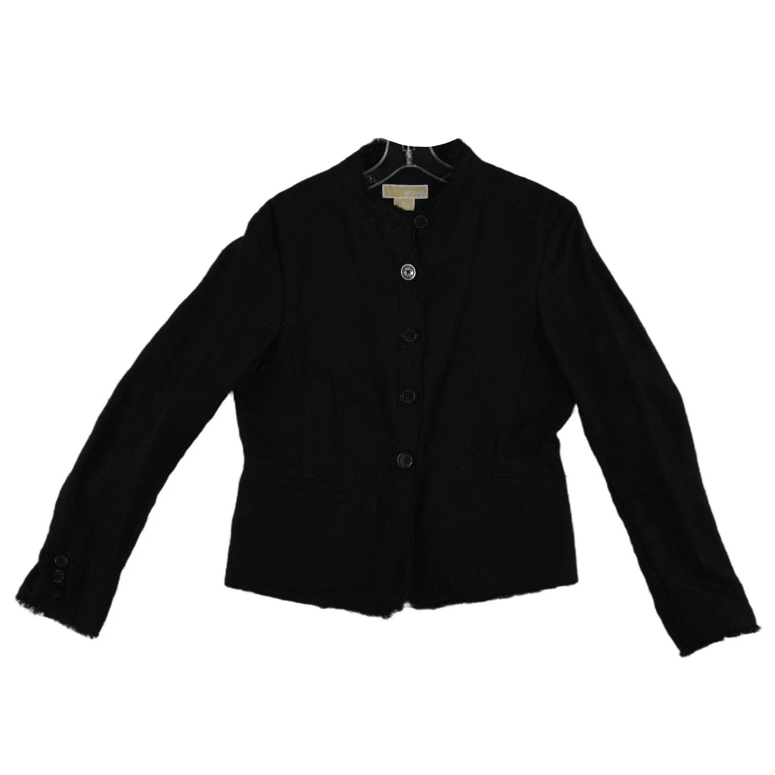 Michael Kors 100% Linen Blazer Women's Size 10 Black Fringe Trim Peplum Jacket - Image 2