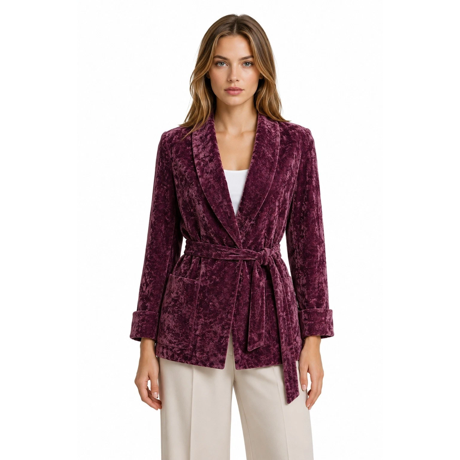 NWT Topshop Wrap Blazer Women's Size US 2 Crushed Velvet Belted Smoking Jacket
