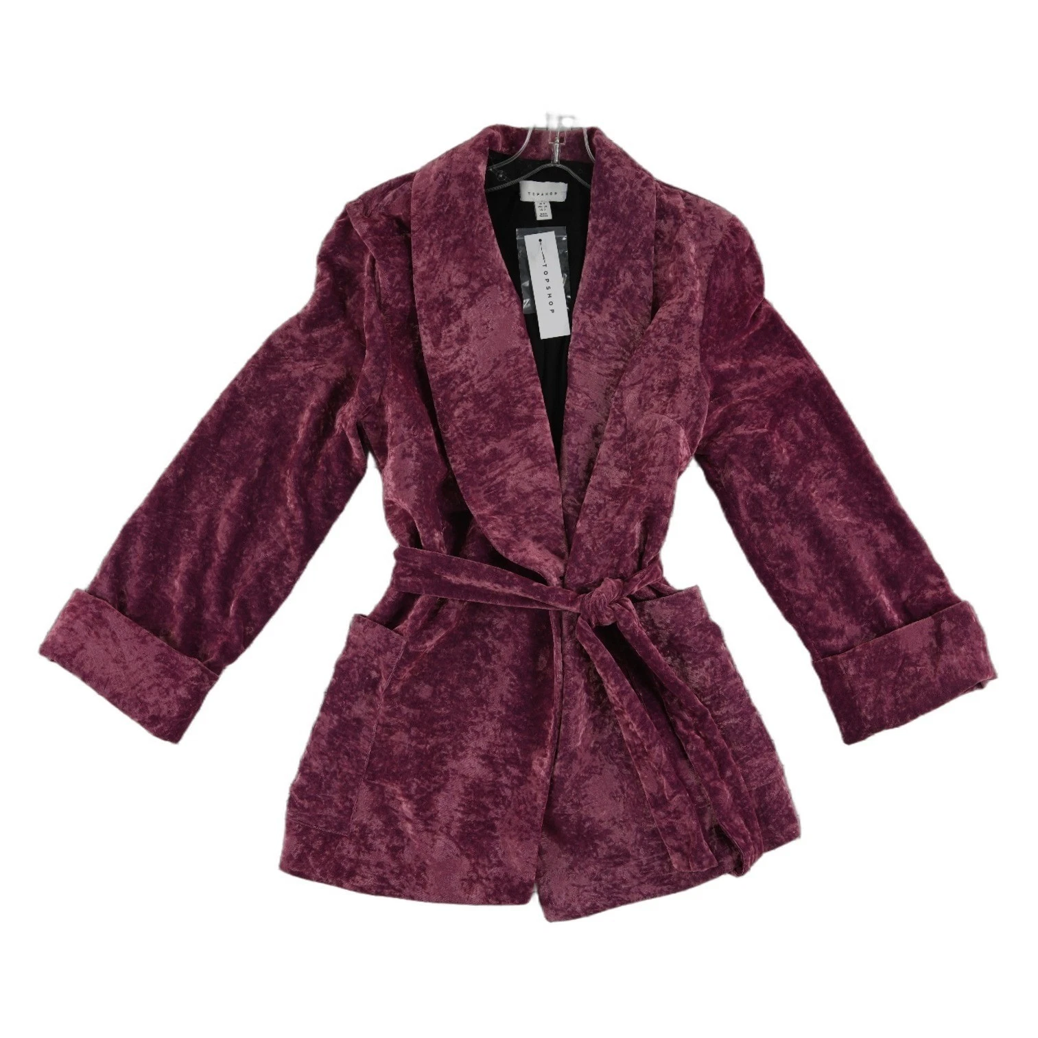 NWT Topshop Wrap Blazer Women's Size US 2 Crushed Velvet Belted Smoking Jacket - Image 2