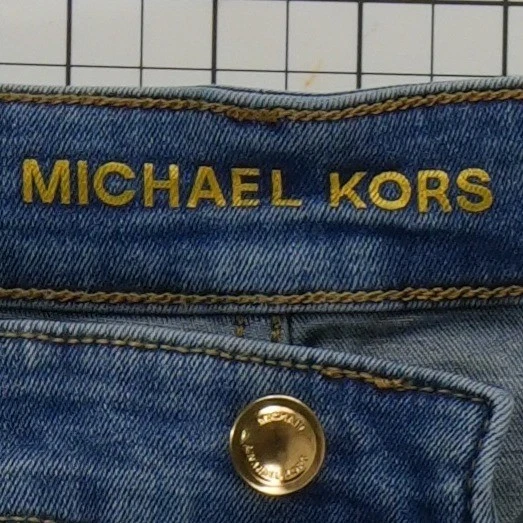 Michael Kors Wide Leg Jeans Women's Size 8 Blue Cropped Gold Button Nautical - Image 3