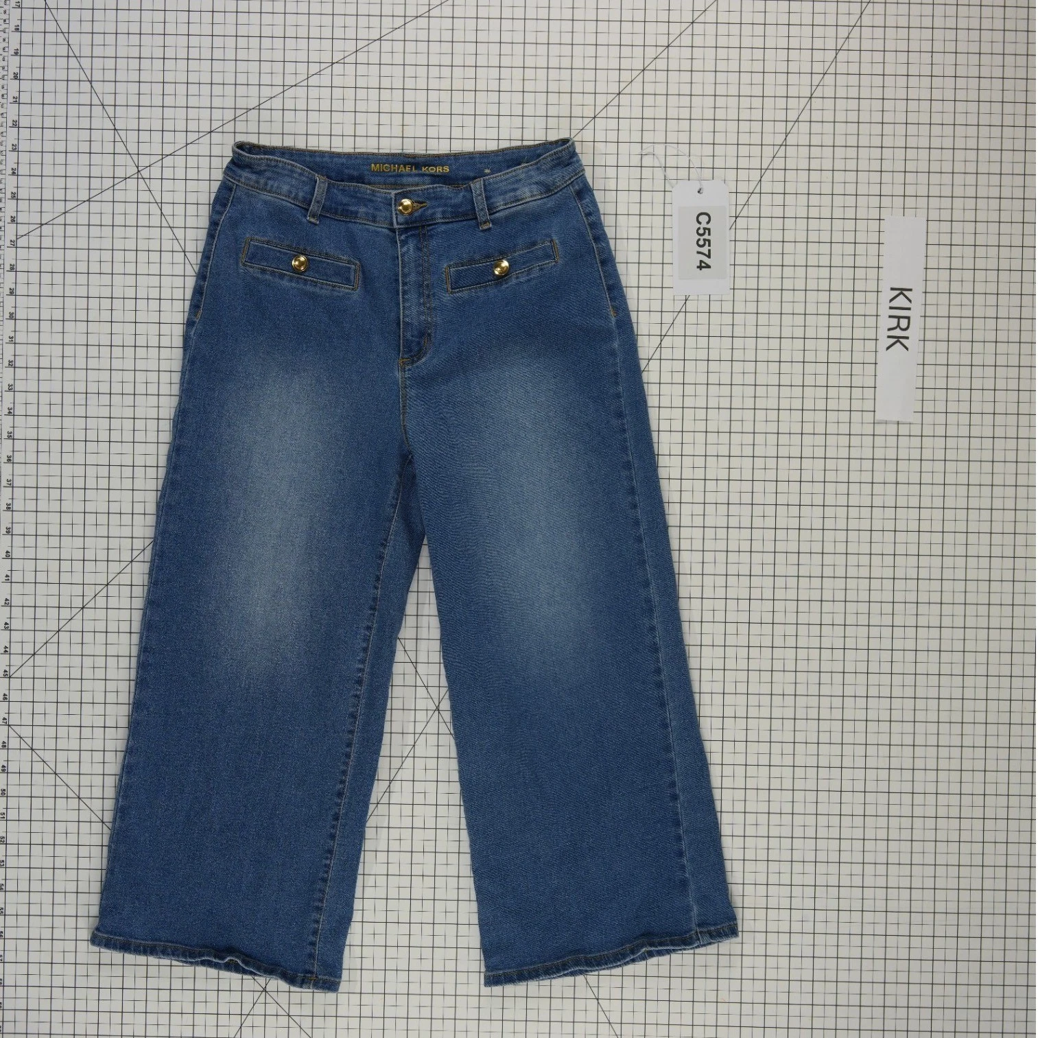 Michael Kors Wide Leg Jeans Women's Size 8 Blue Cropped Gold Button Nautical - Image 6