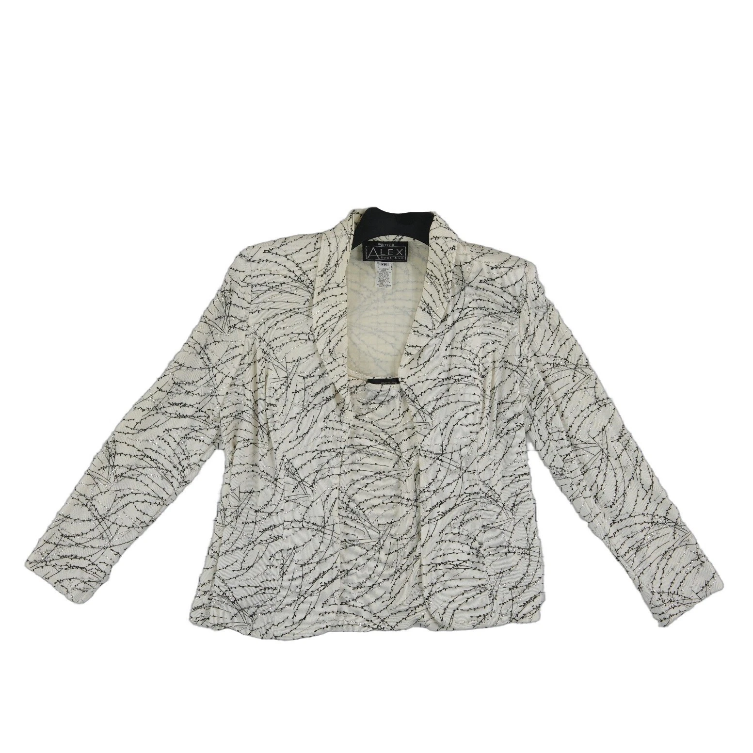 Alex Evenings Jacket Blouse Set Women's Size Medium Petite MP Ivory Black Silver