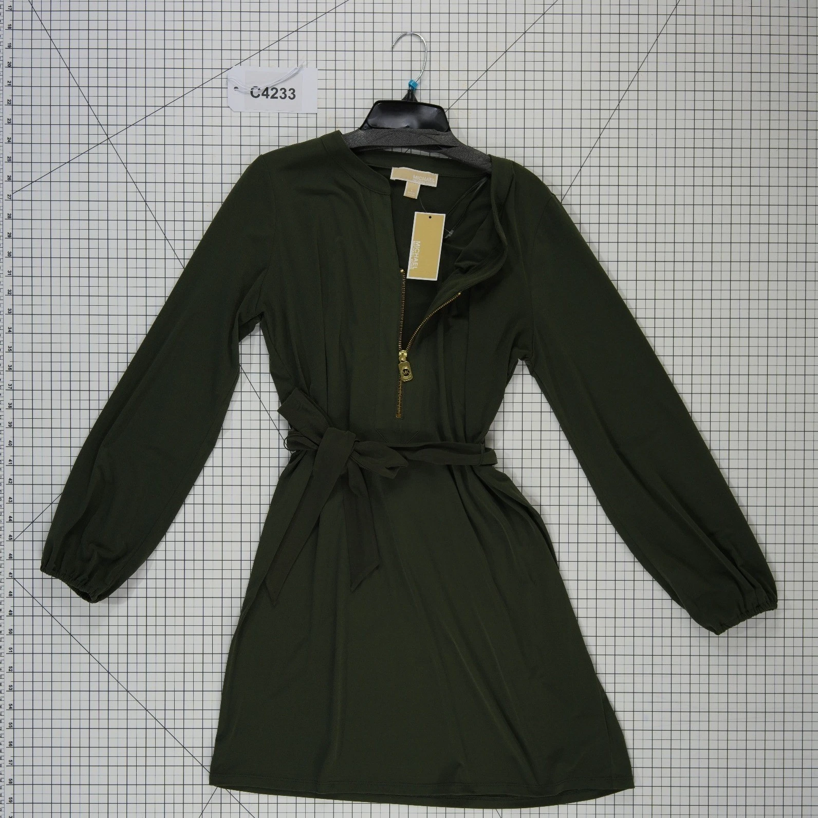 NEW Michael Kors Dress Women's Size Large Olive Green Half Zip Tie Waist L/S - Image 7