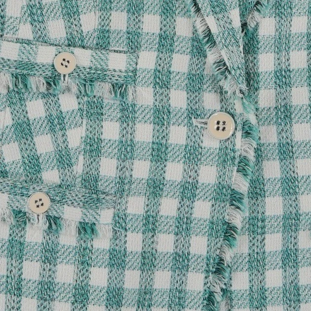 NEW CeCe Gingham Tweed Blazer Women's Size 10 Green White Frayed Fringe Jacket - Image 4