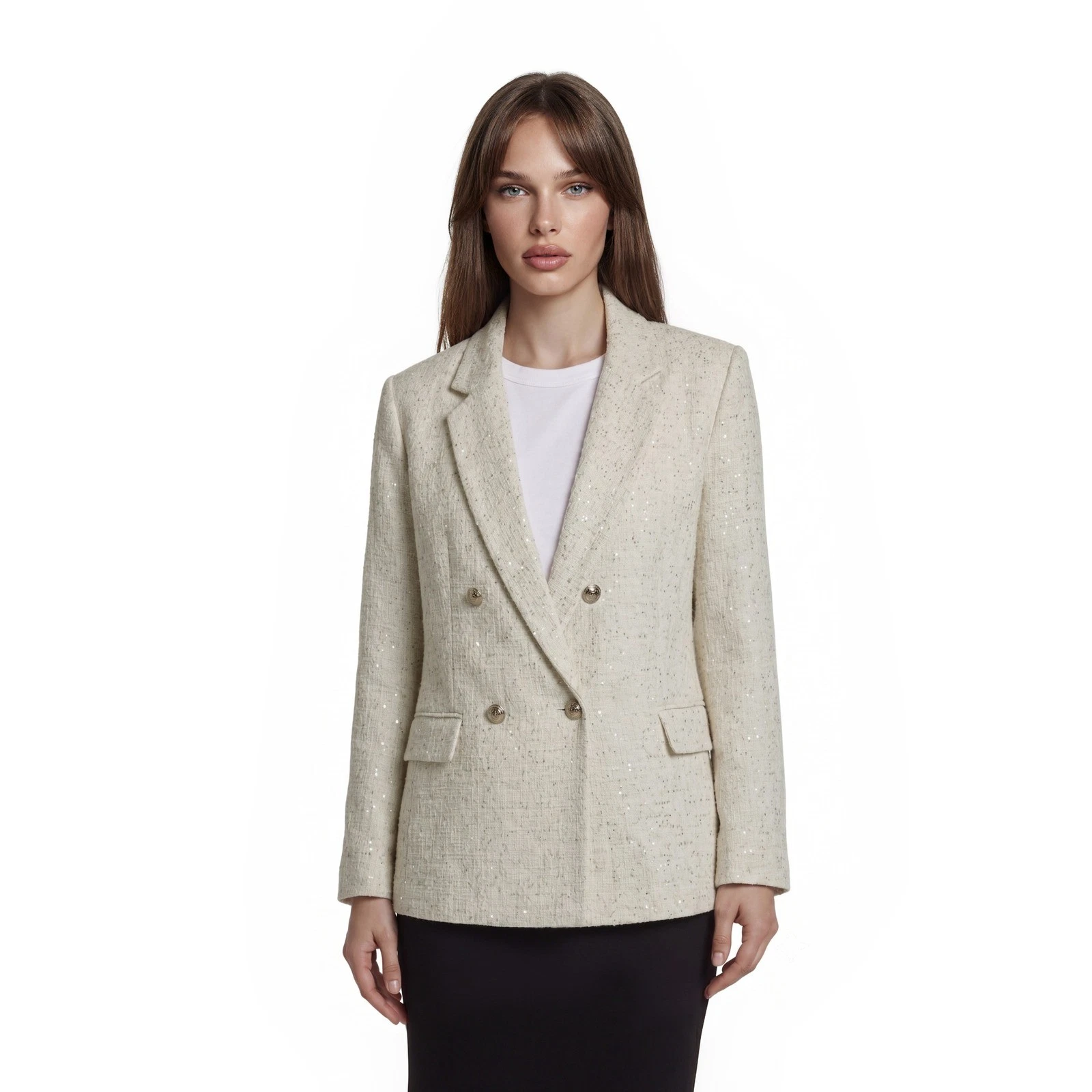 Ann Taylor Cream Tweed Metallic Blazer Women's Size 18 Double Breasted Jacket