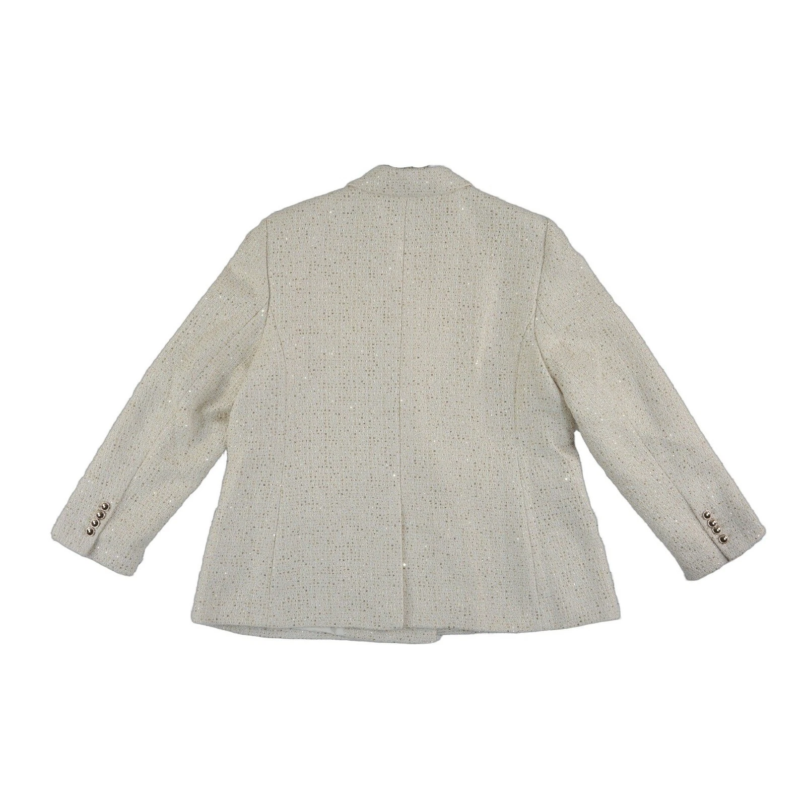 Ann Taylor Cream Tweed Metallic Blazer Women's Size 18 Double Breasted Jacket - Image 3