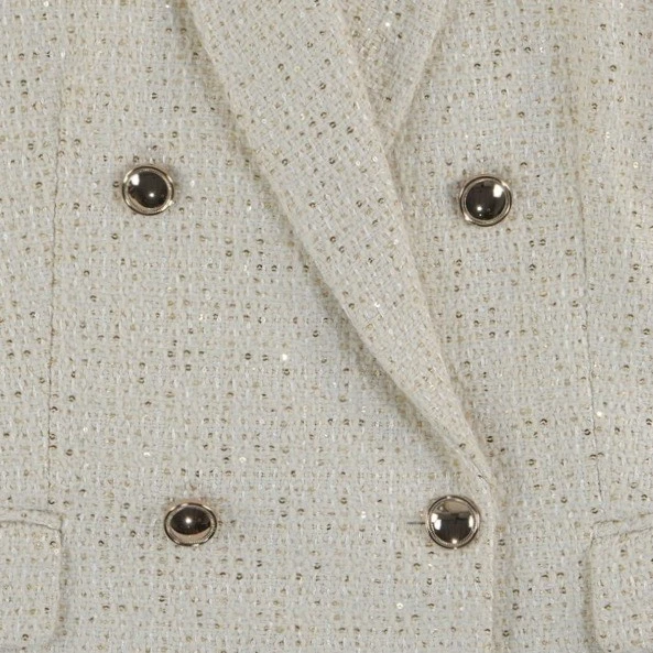 Ann Taylor Cream Tweed Metallic Blazer Women's Size 18 Double Breasted Jacket - Image 4
