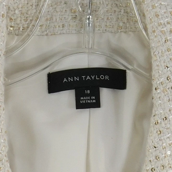 Ann Taylor Cream Tweed Metallic Blazer Women's Size 18 Double Breasted Jacket - Image 5