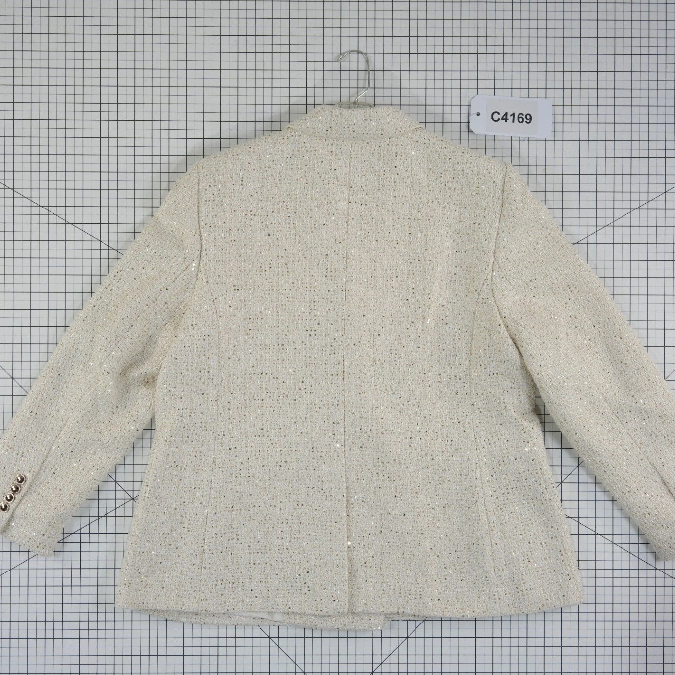 Ann Taylor Cream Tweed Metallic Blazer Women's Size 18 Double Breasted Jacket - Image 8
