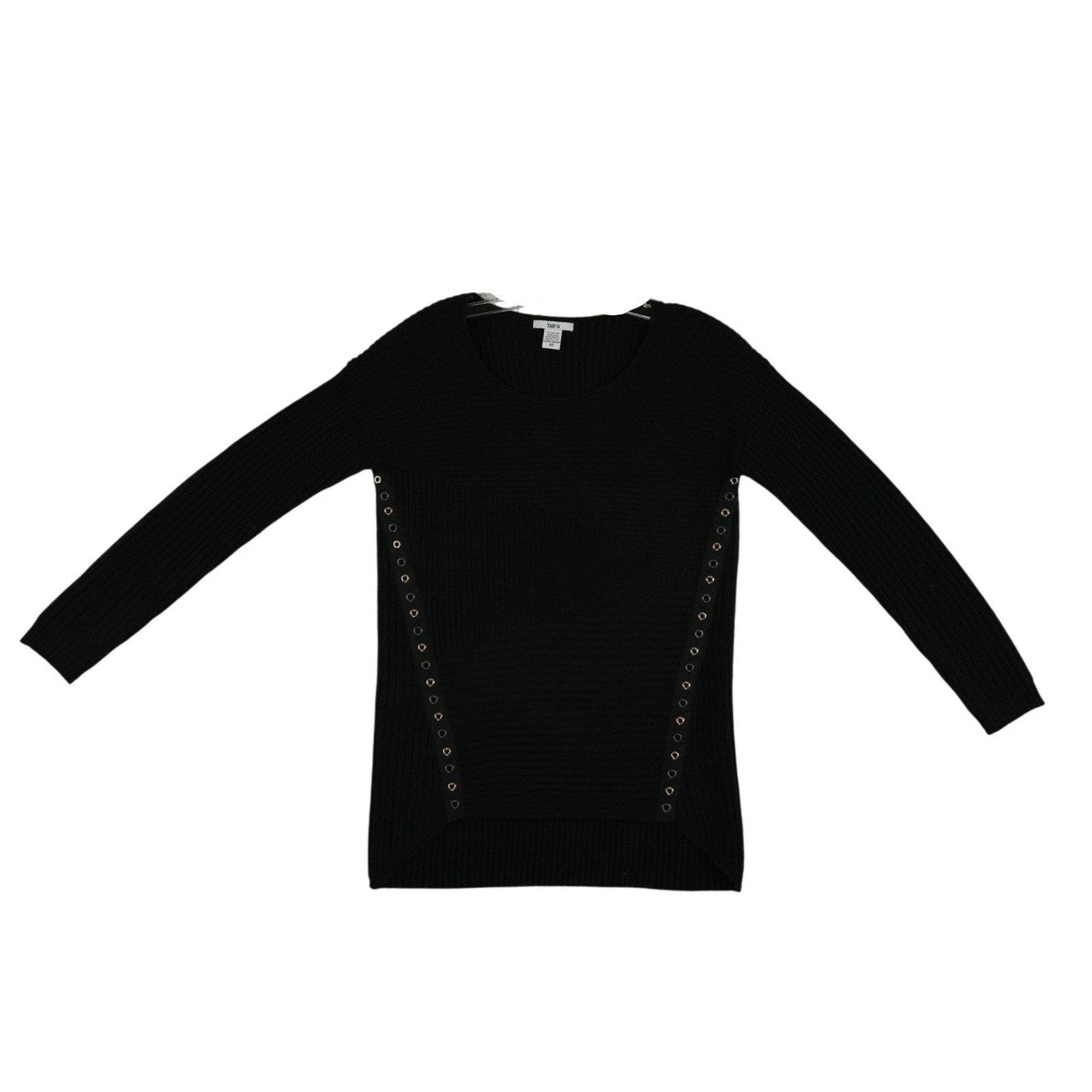 Bar III Sweater Women's Size XS Black Ribbed Grommet Wool Blend Moto Top - Image 2