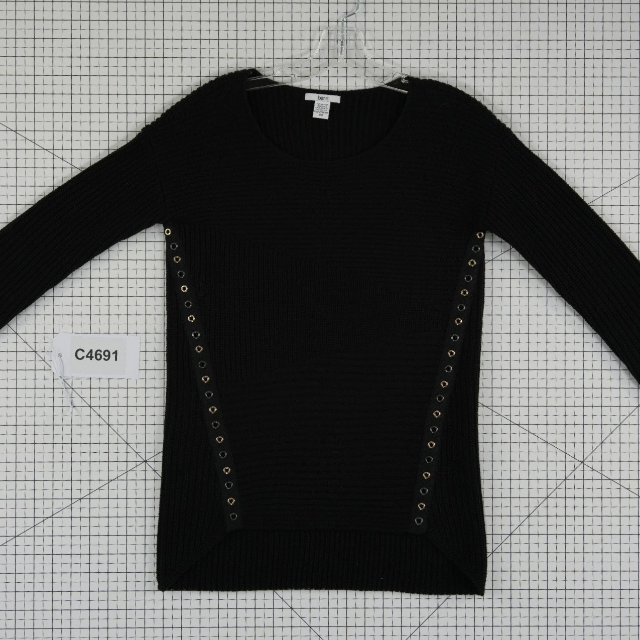 Bar III Sweater Women's Size XS Black Ribbed Grommet Wool Blend Moto Top - Image 5