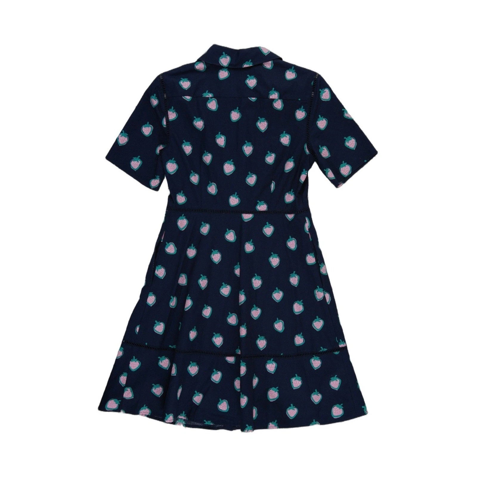 Draper James Strawberry Print Dress Women's Size 4 Navy Blue Pink 100% Cotton - Image 3
